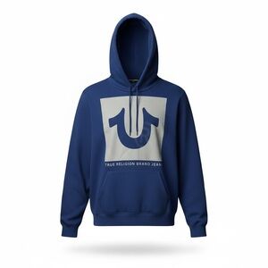 NWT True Religion Pullover Hoodie Men’s Size Large Blue Registered Rhinestones